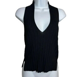 Scanlon Theodore Black pleated ribbed top V-neck NWT size XS sleeveless knit